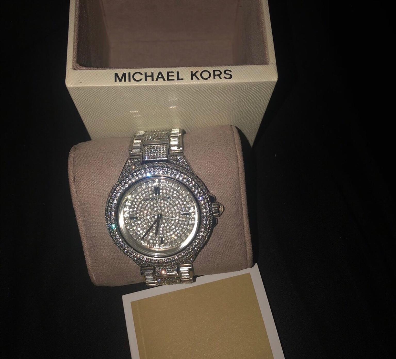 michael kors silver watch with crystals