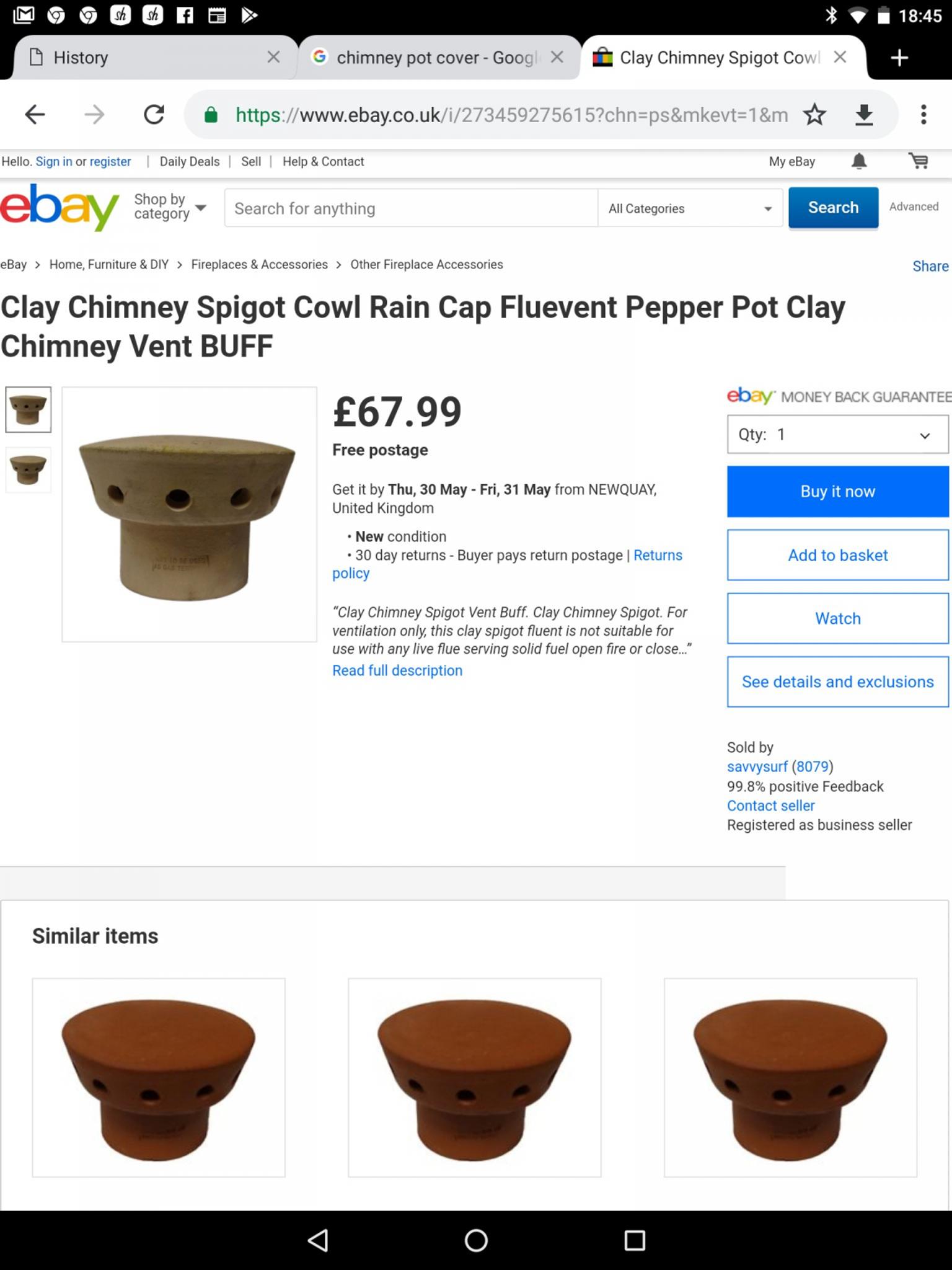 Clay Chimney Spigot Cowl Rain Cap Fluevent Pepper Pot Clay Chimney Vent Cowl