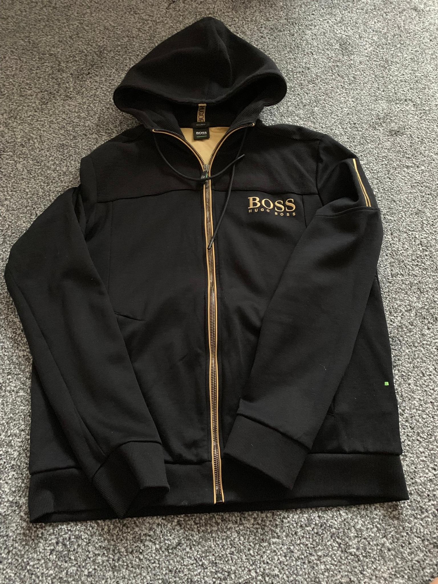 hugo boss tracksuit black and gold