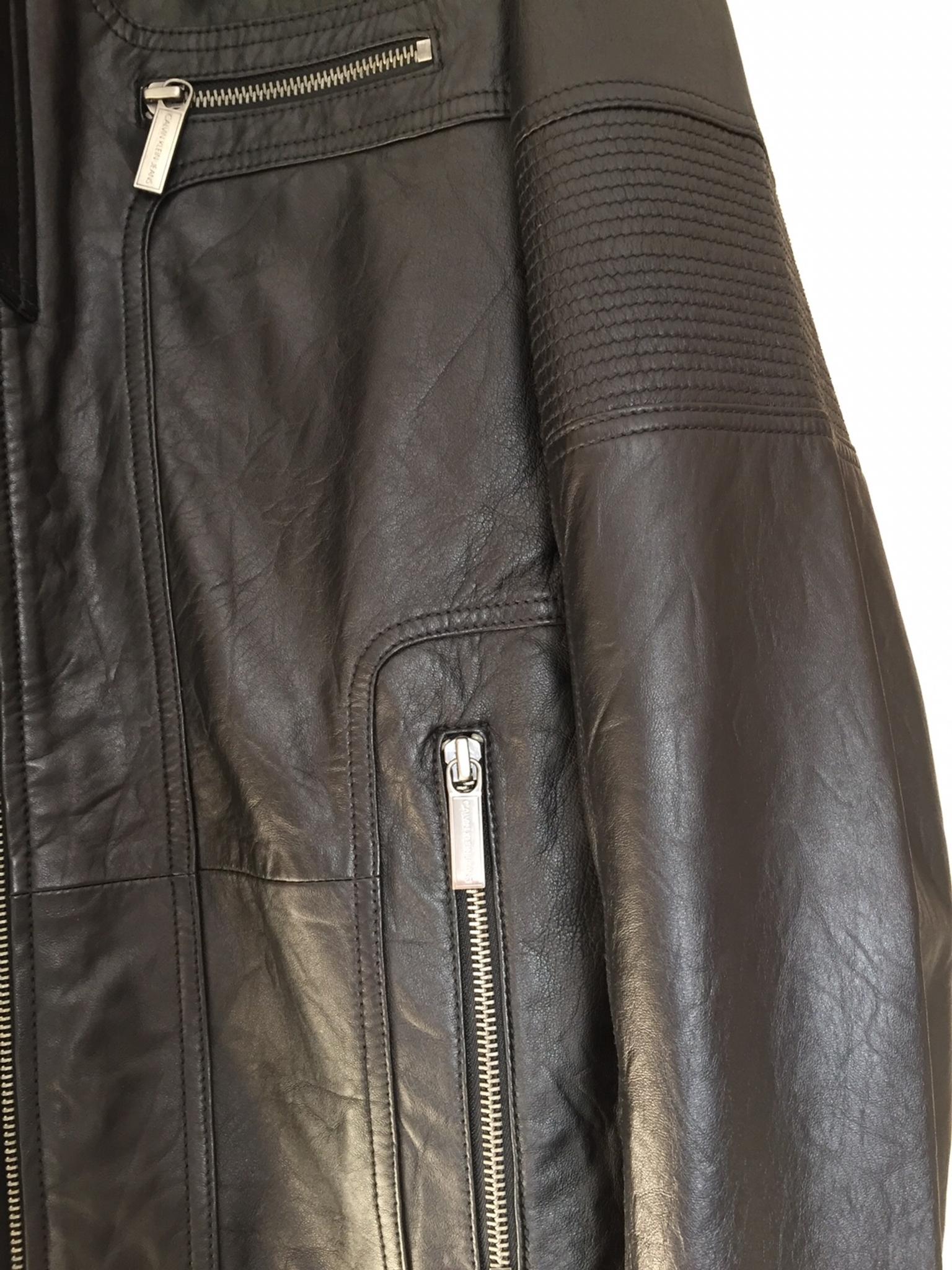 calvin klein men's black leather jacket