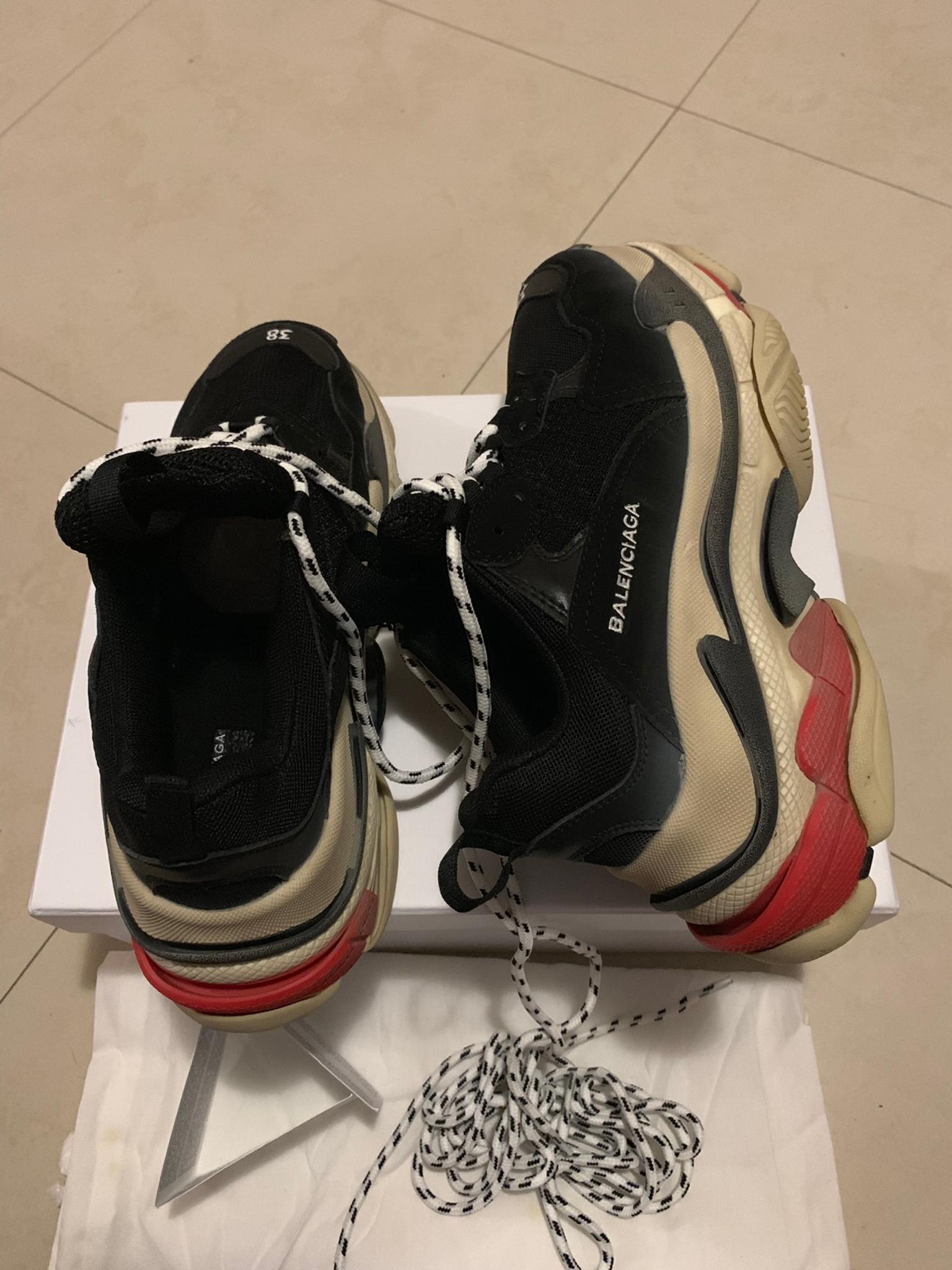 Balenciaga Triple S Leather Suede Sneaker in White Save