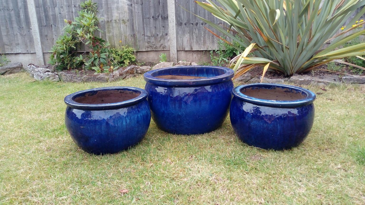 3xlarge Blue Glazed Ceramic Garden Plant Pots In Dy11 Wyre Forest For £