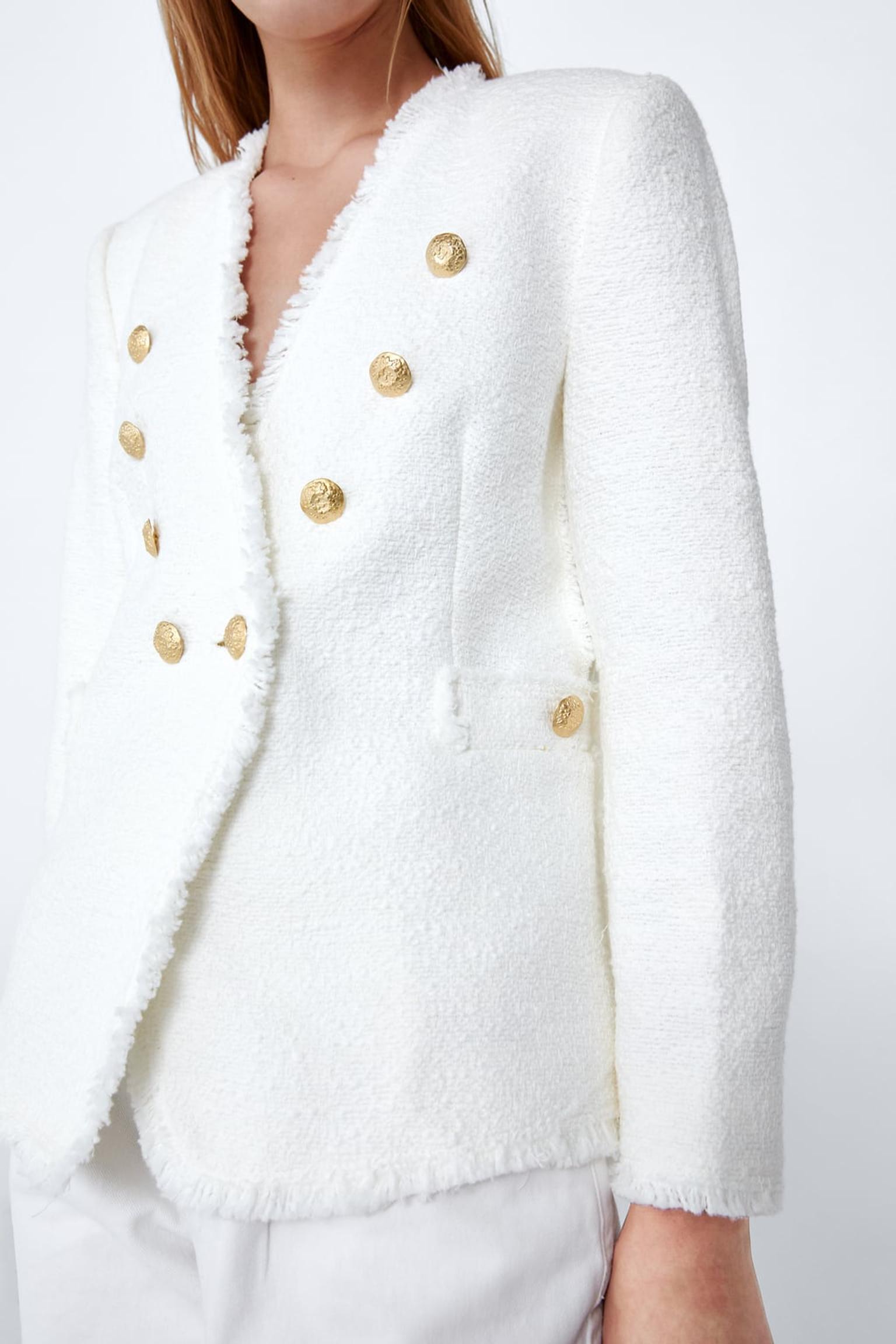 zara tweed jacket white