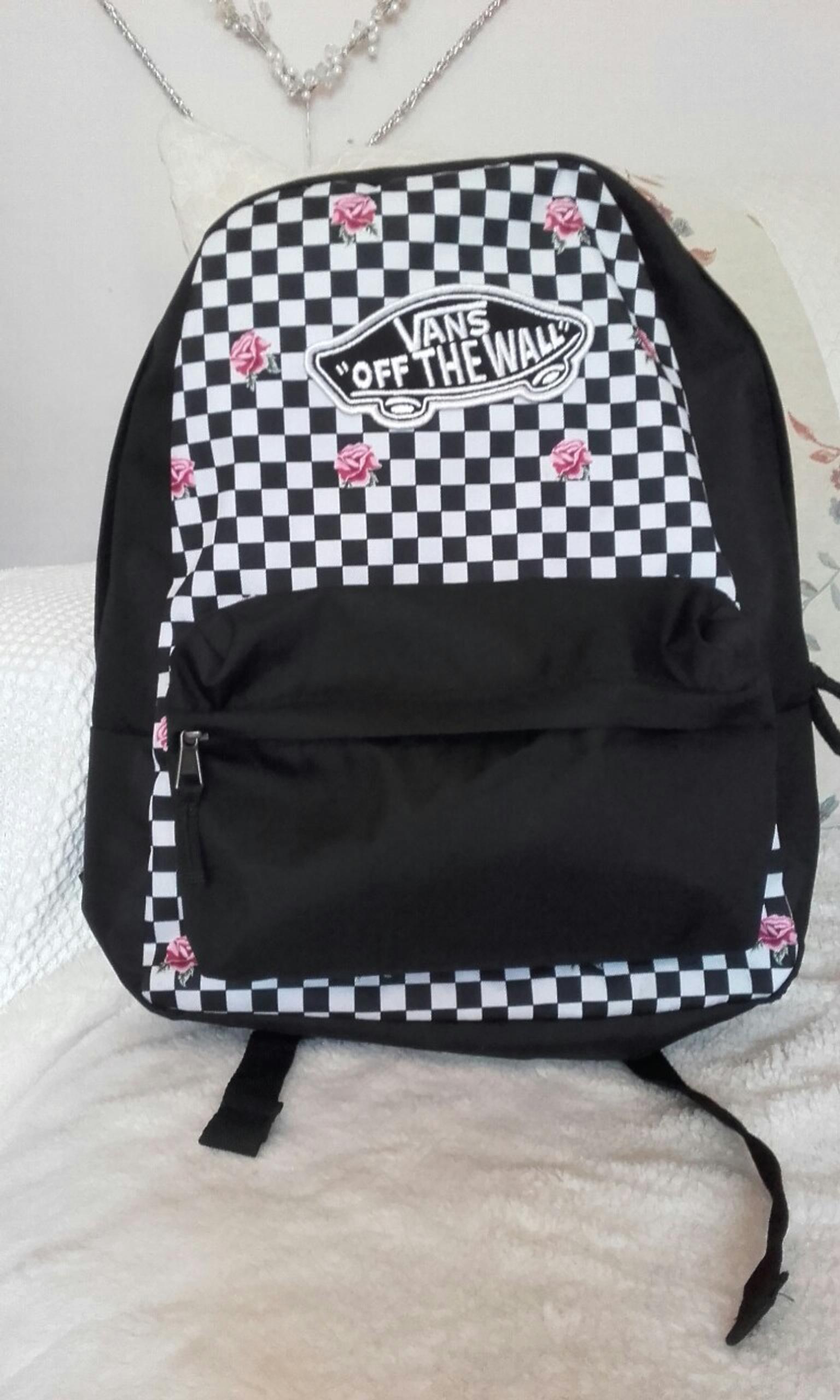 vans realm classic pink checkered backpack
