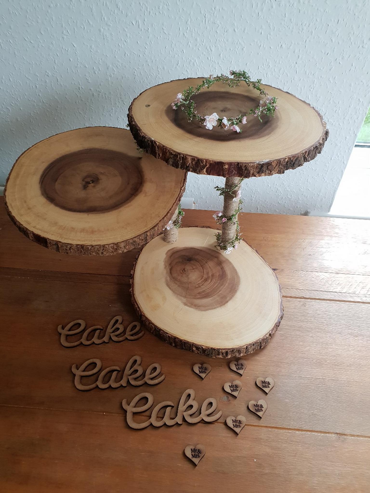 Rustic wedding log slices 3 tier cake stand in B77