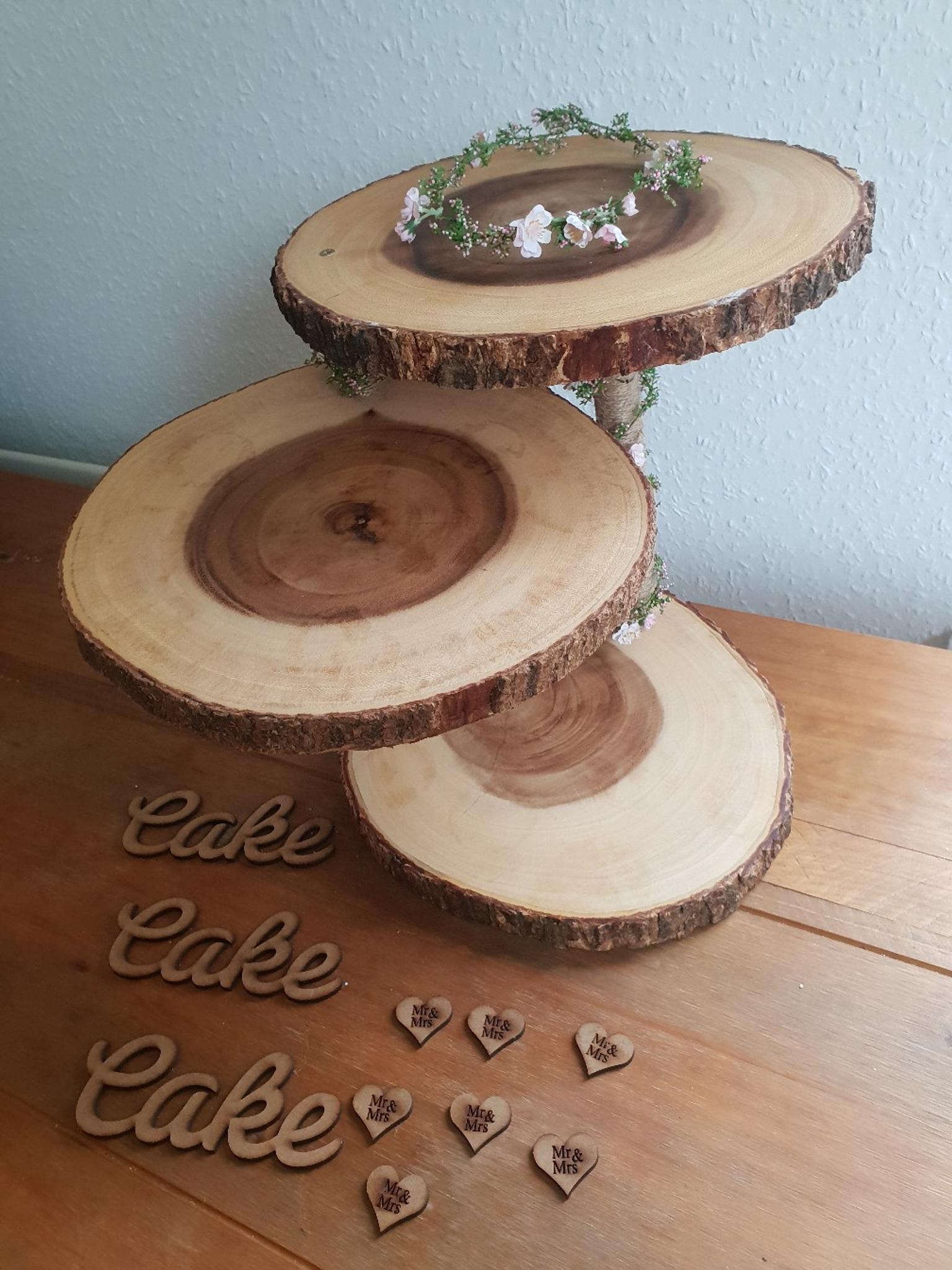 Rustic wedding log slices 3 tier cake stand in B77