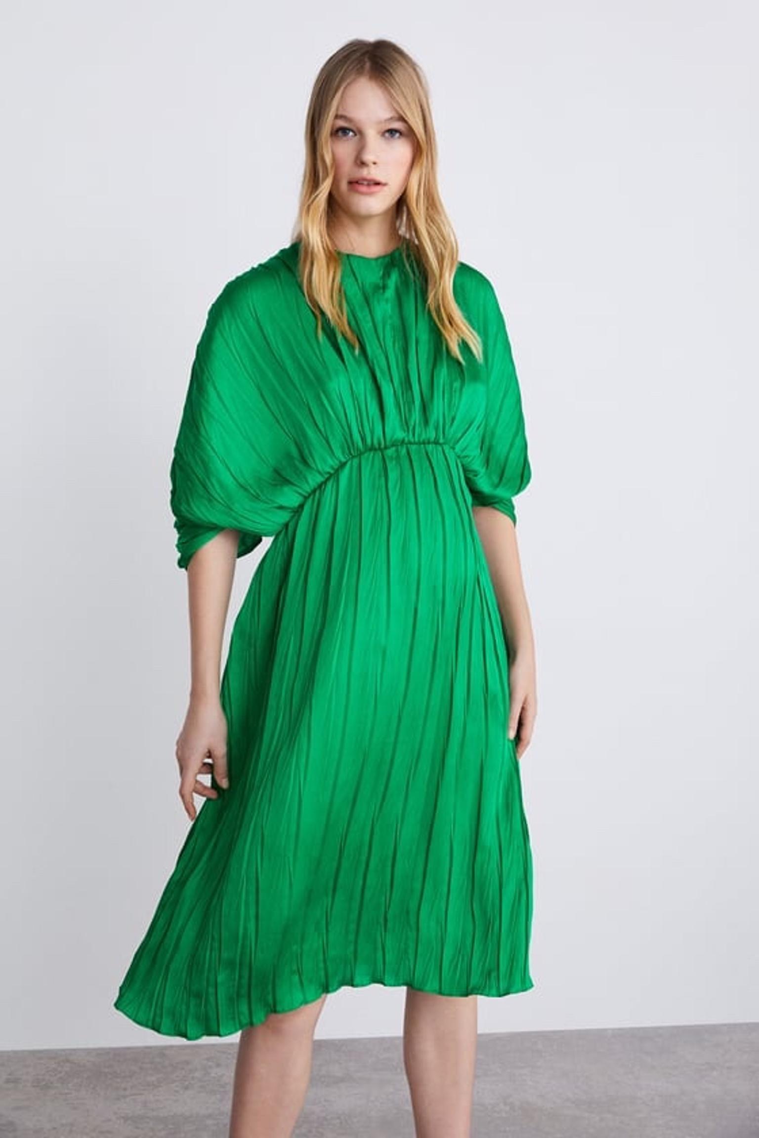 zara pleated dress green