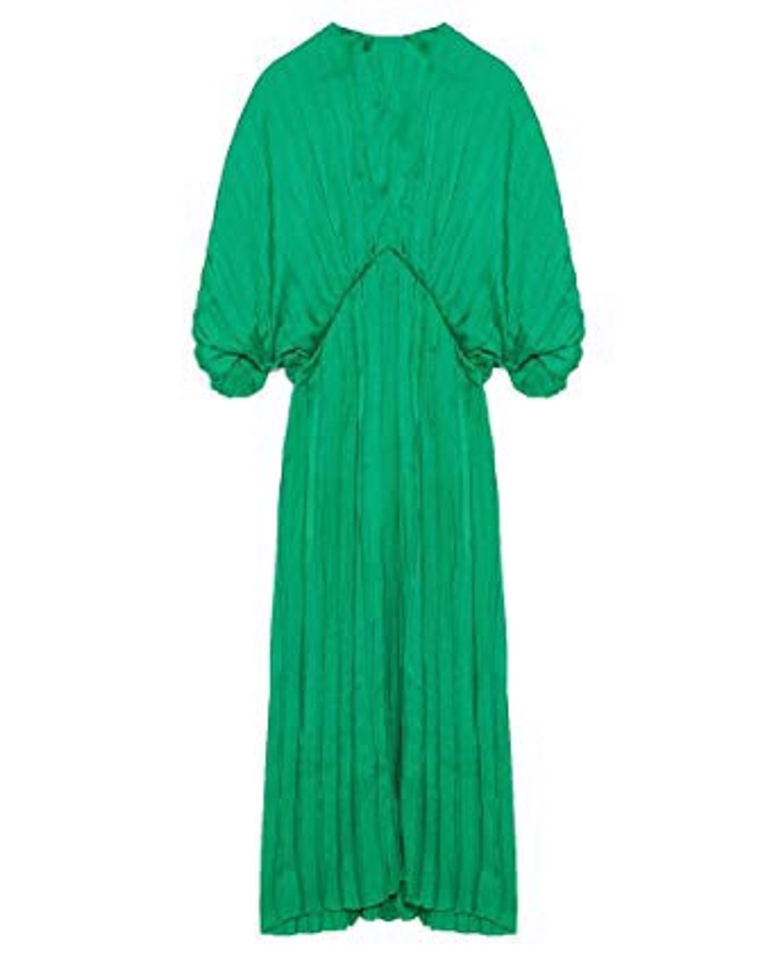 green pleated zara dress