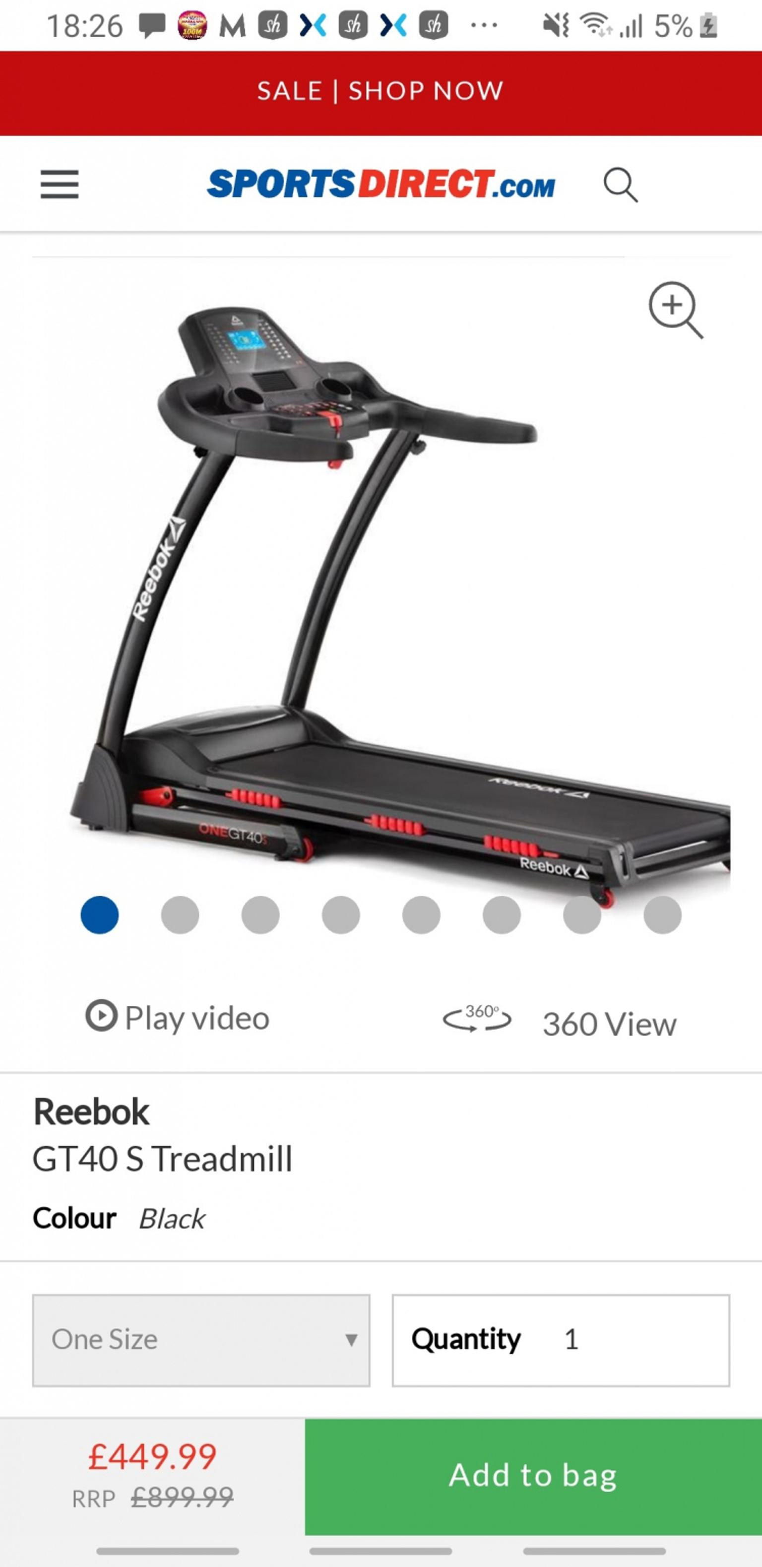 reebok one gt40s treadmill sports direct