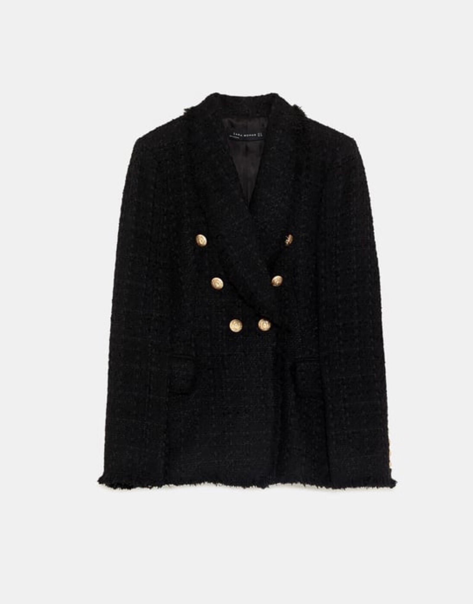 Zara black tweed blazer with gold 