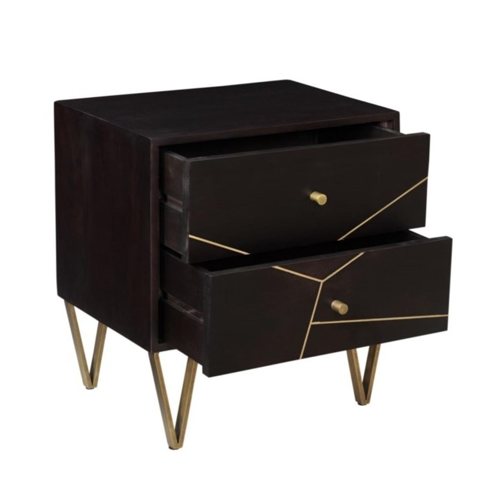 Mika 2 Drawer Bedside Table With Brass Inlay In Hd2 Huddersfield