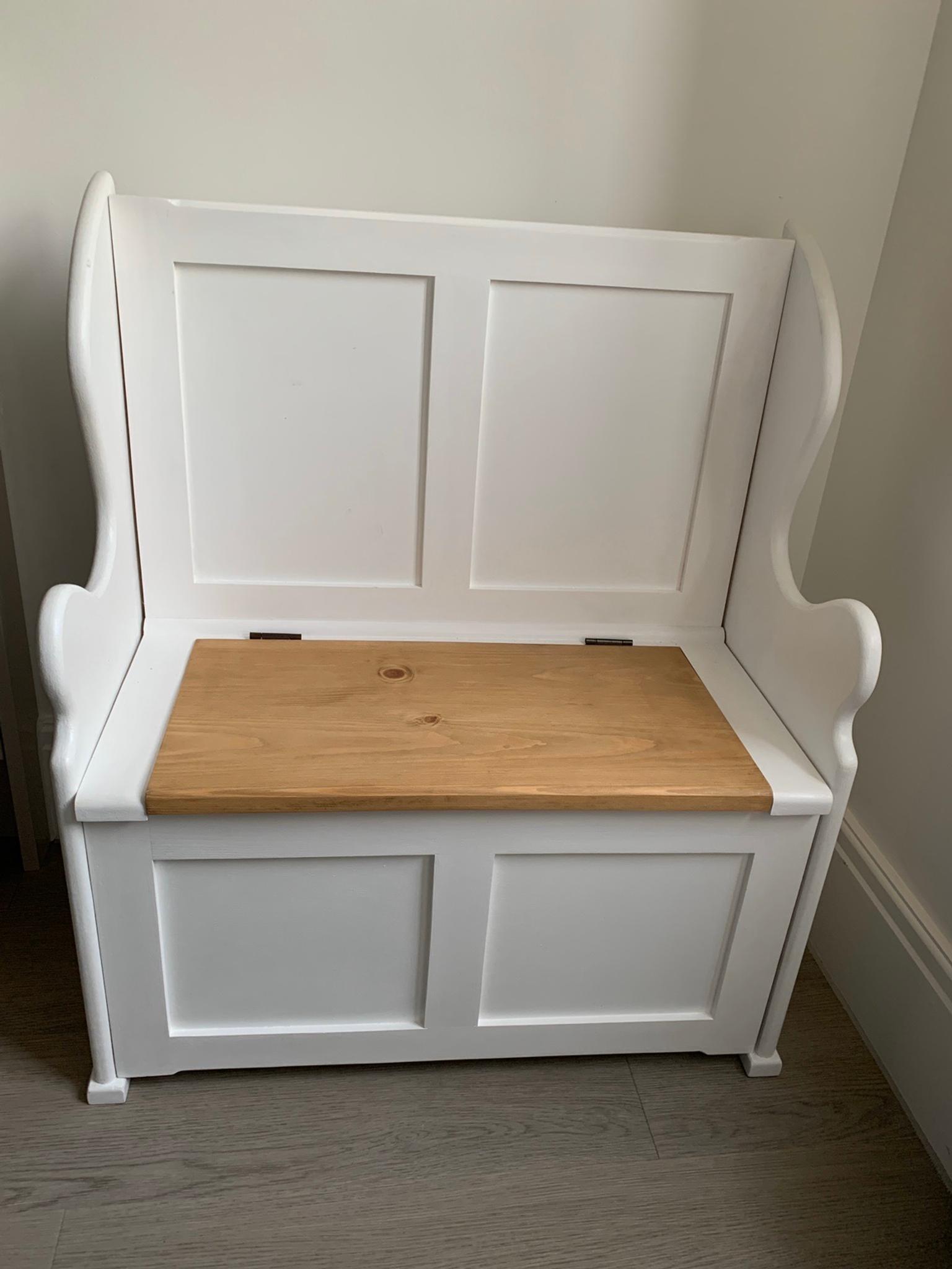 white wooden toy box seat