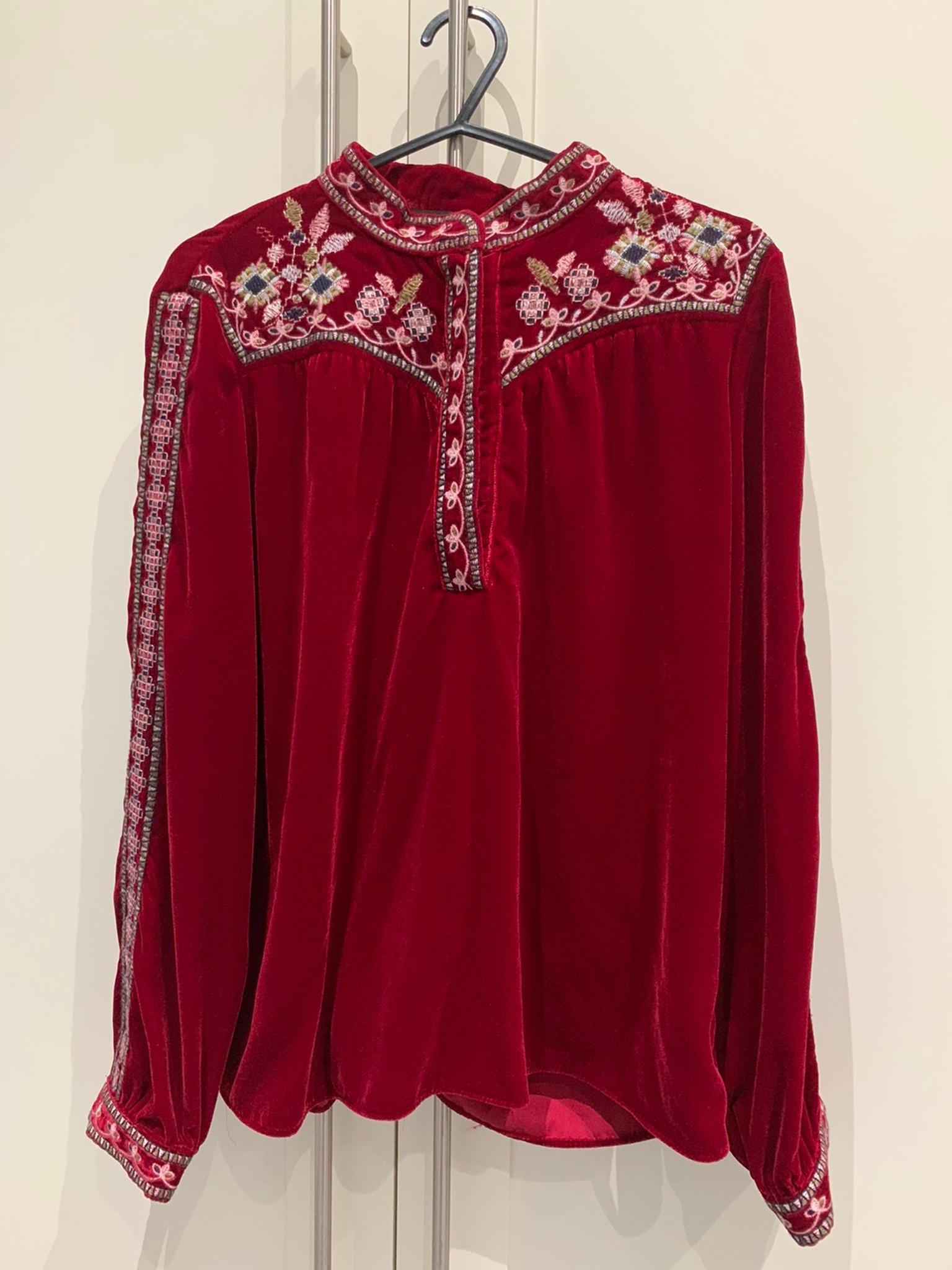 zara red embroidered top
