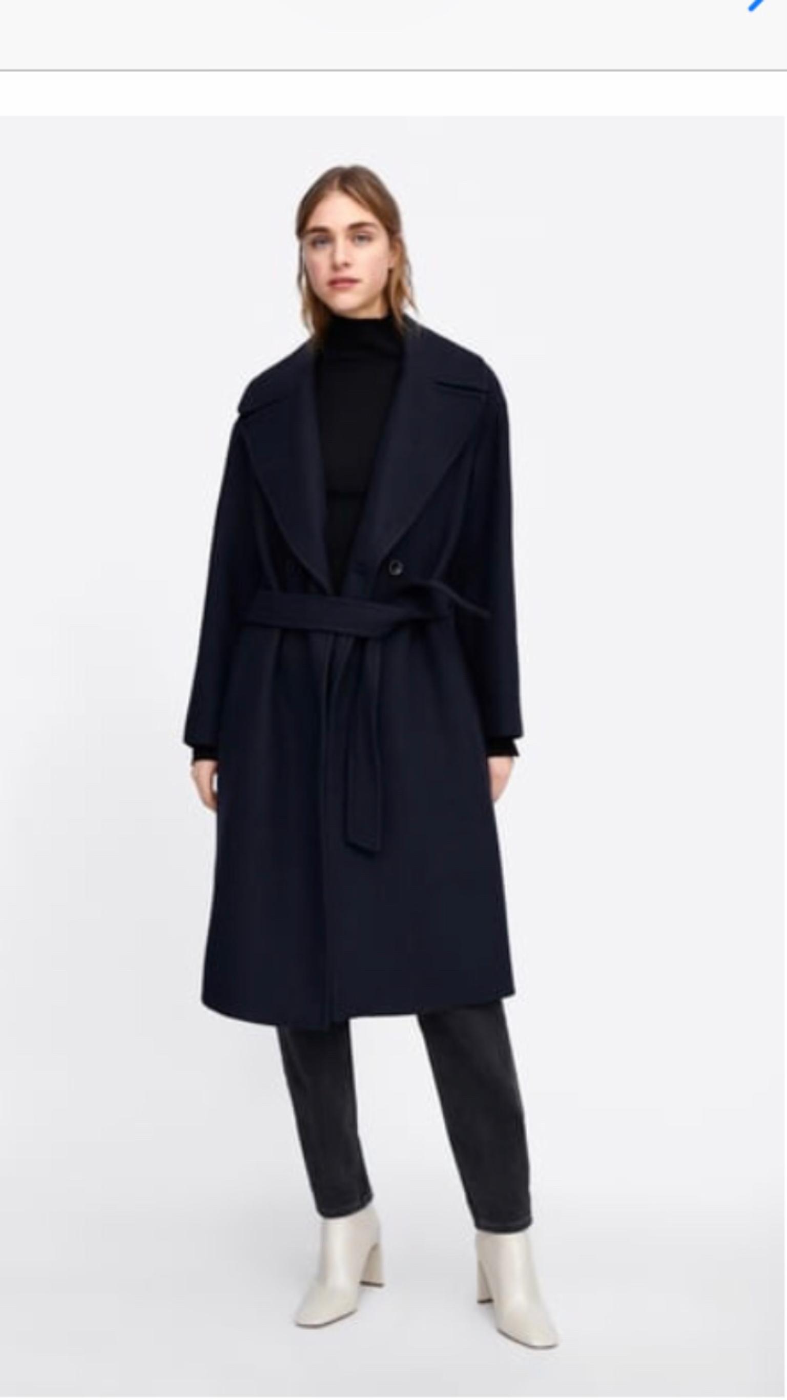 Women's navy blue belt coat XS ZARA in 