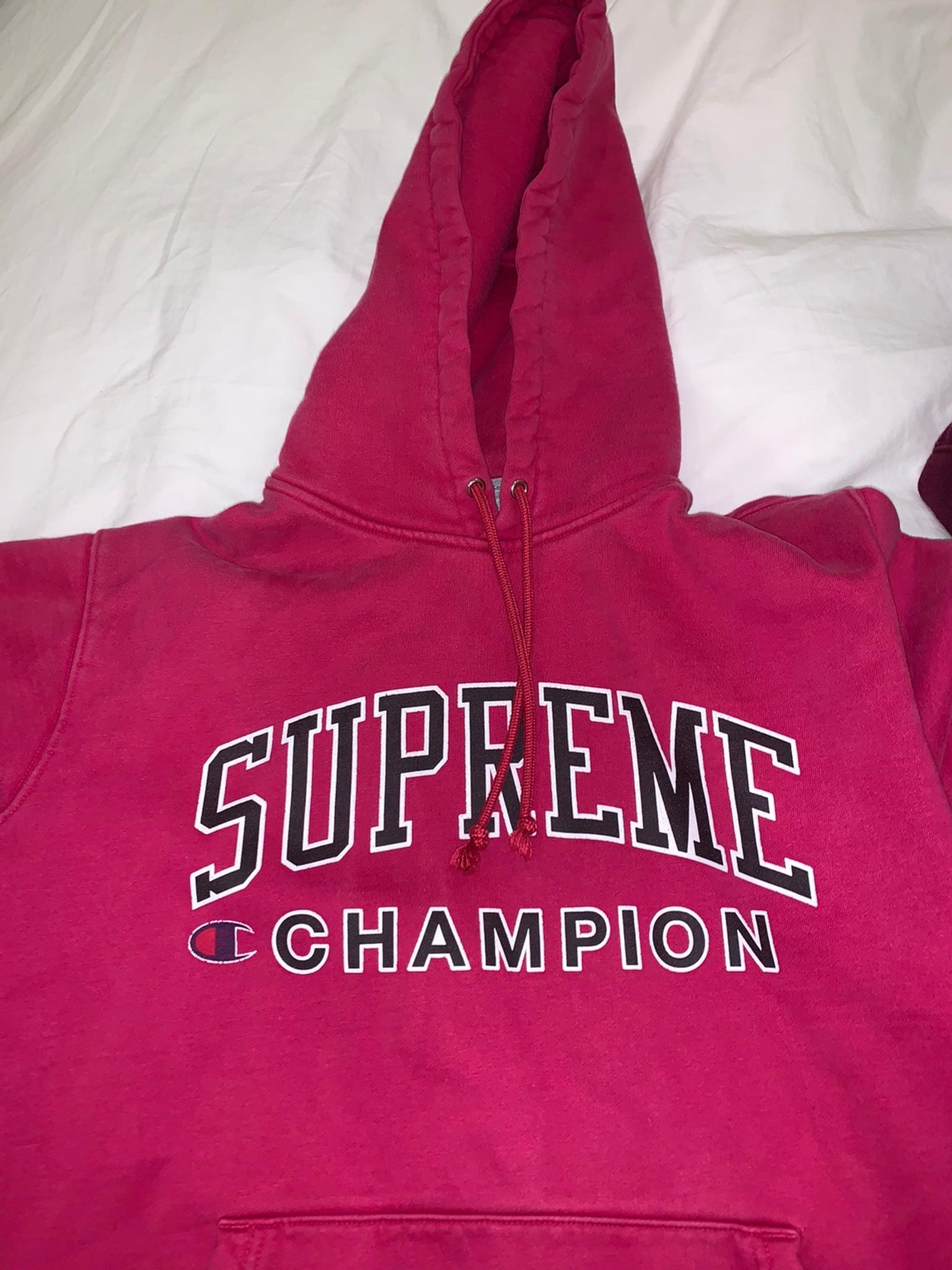 supreme champion hoodie pink