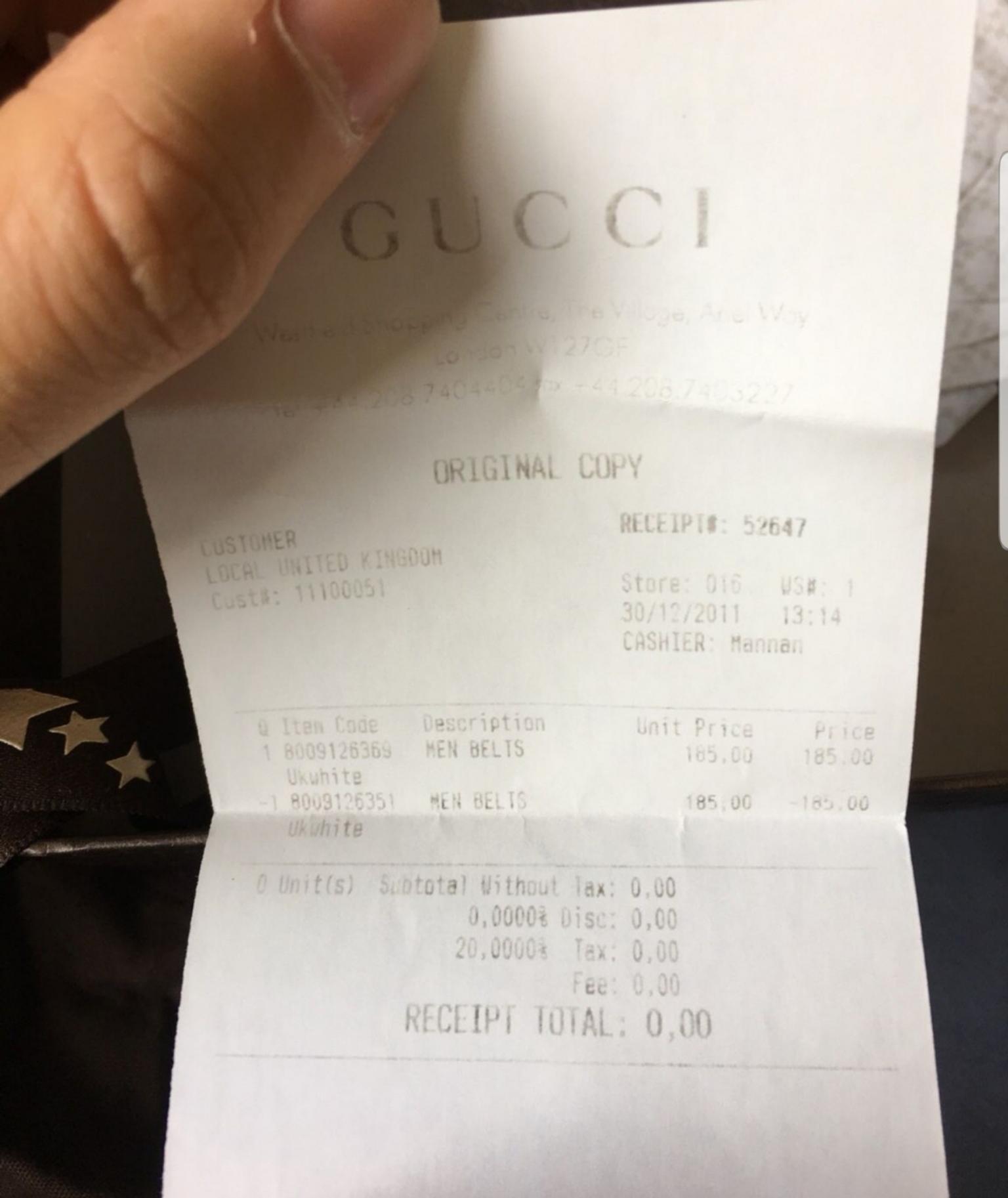 gucci belt receipt