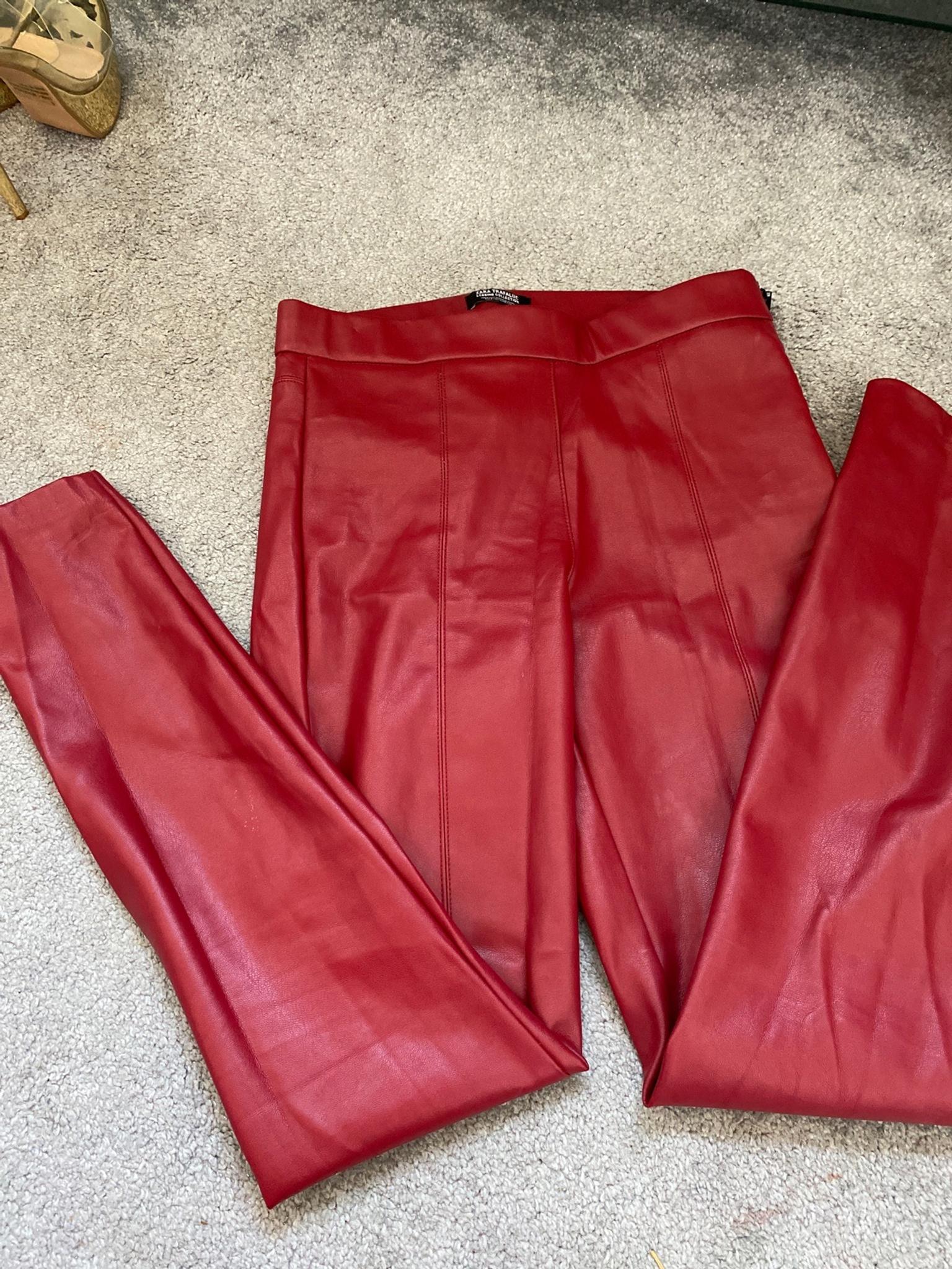 zara red leather trousers