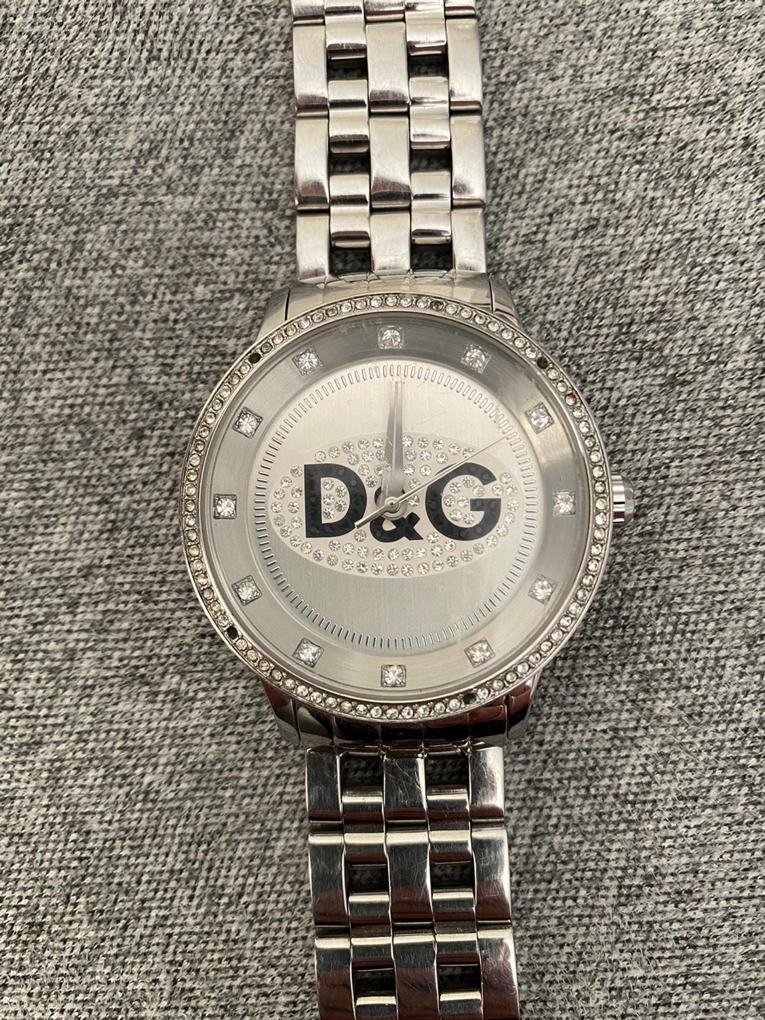 d&g silver watch with diamonds