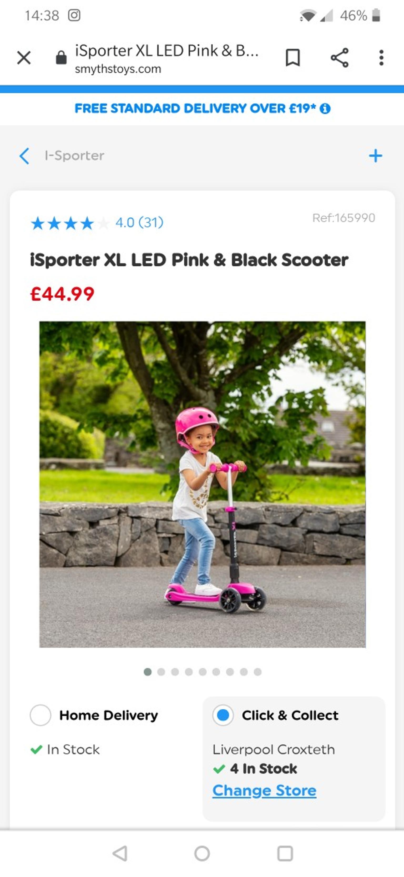 isporter xl led pink & black scooter