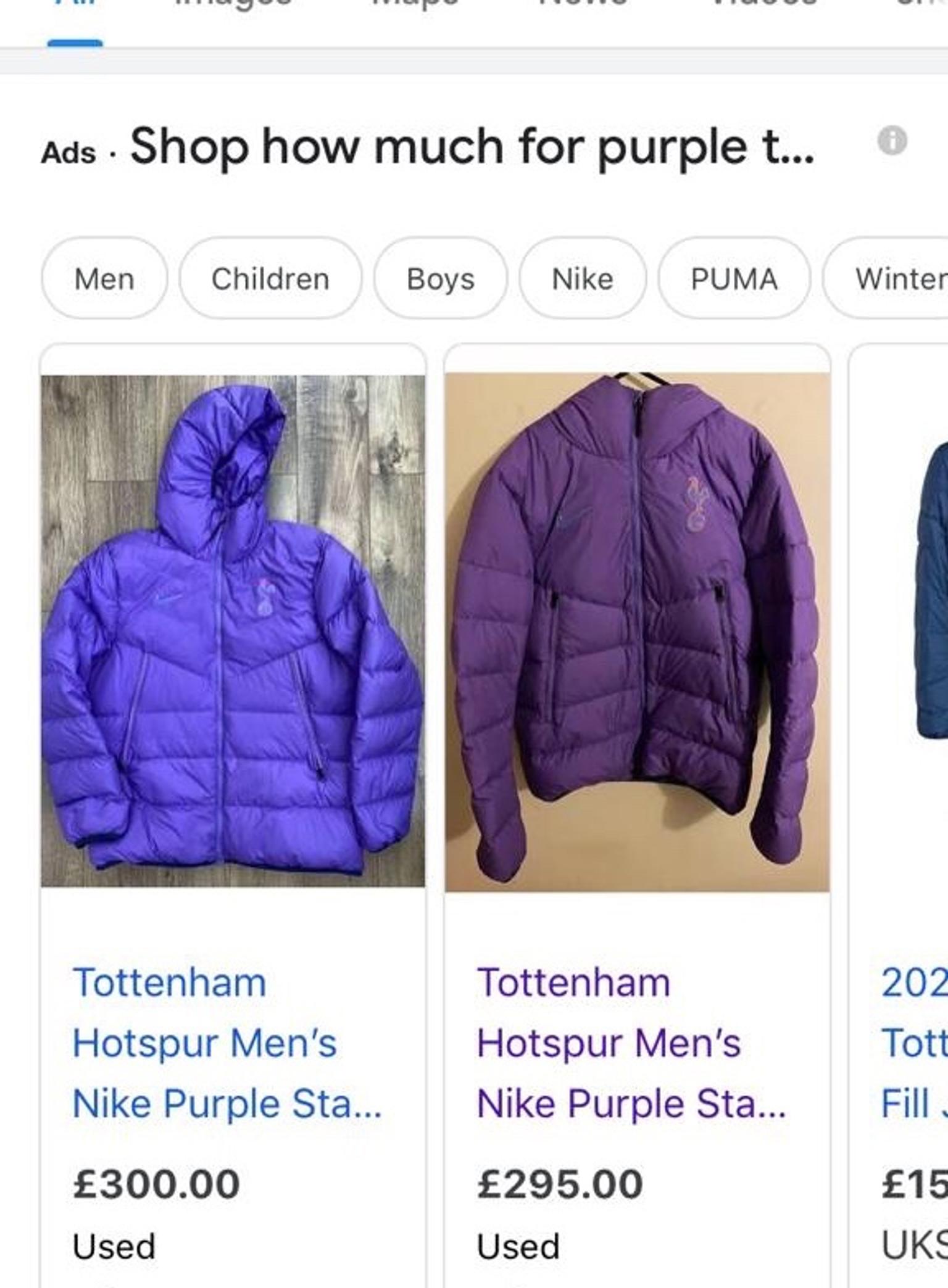 tottenham purple puffer jacket