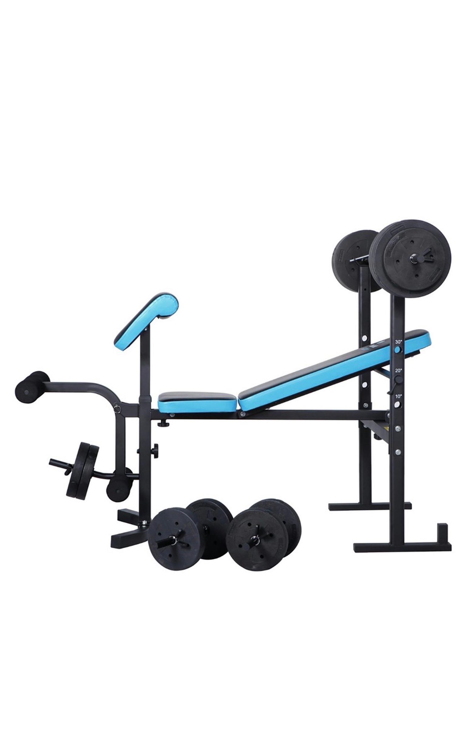 and 8 x 2.5kg vinyl weight plates 2 x 45cm dumbbell bars Pro Fitness Folding 50kg Weight Lifting Workout Bench Press 1 x 5ft bar includes a detachable preacher curl and leg curl station 6 x 5kg 